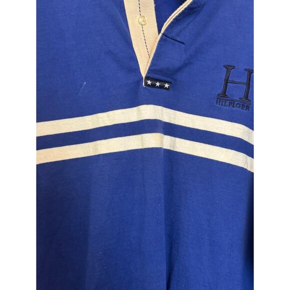 Vintage Tommy Hilfiger Rugby Long Sleeve Shirt Mens XL Blue White Striped Logo C - Picture 6 of 7